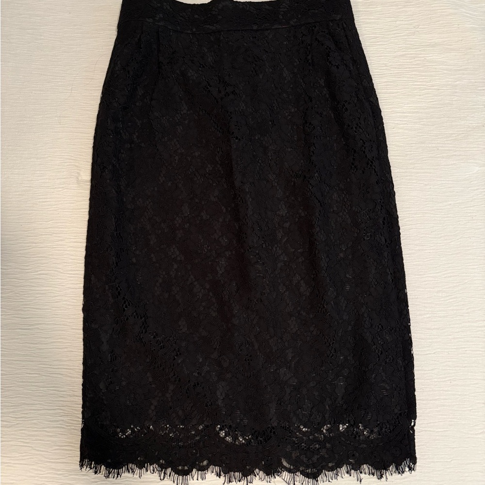 J. Crew Black Lace Midi Pencil Skirt